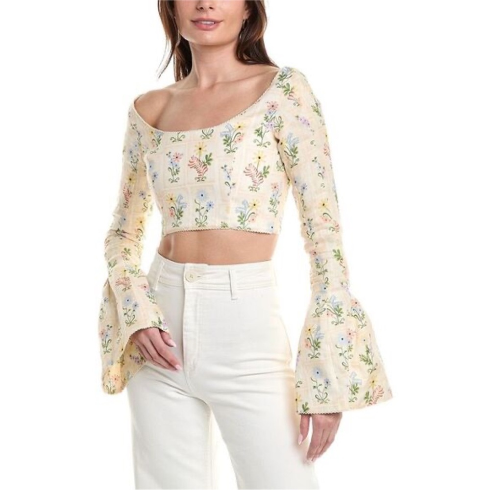 NWT Agua by Agua Bendita Pradera Linen Bell Sleeve Top XS